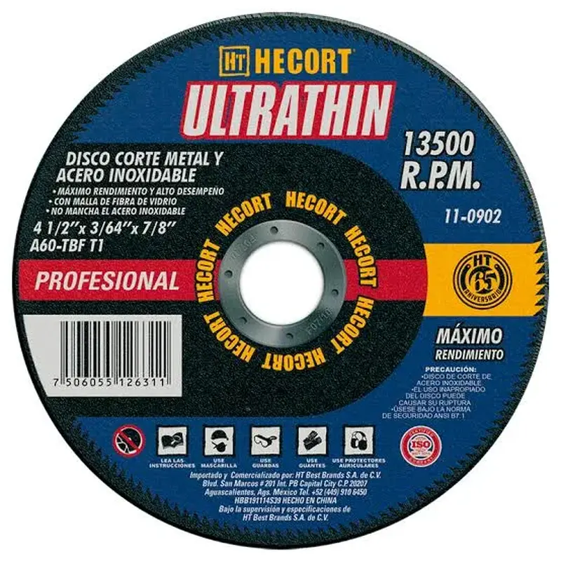 Disco Corte Rapido 4. 1/2 P/ Inox y Metal Hecort